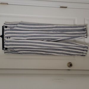 SO Size M Blue & Cream Striped Tapered High Rise Cuffed Hem Pants, NEW with Tag